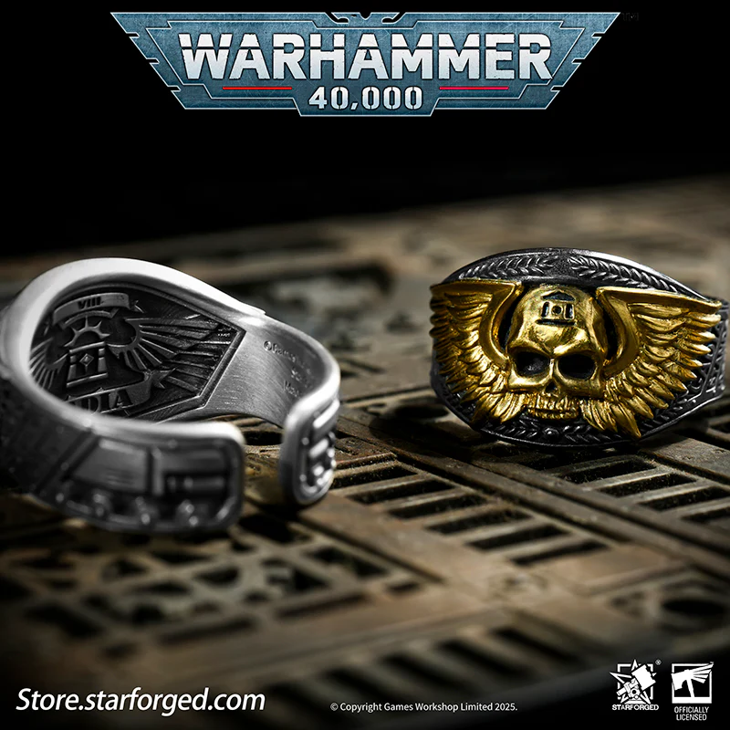 Astra Militarum De Gloria Cadia Ring Cadian Shock Troopers Warhammer Memorial Ring Gold & Silver - Image 3
