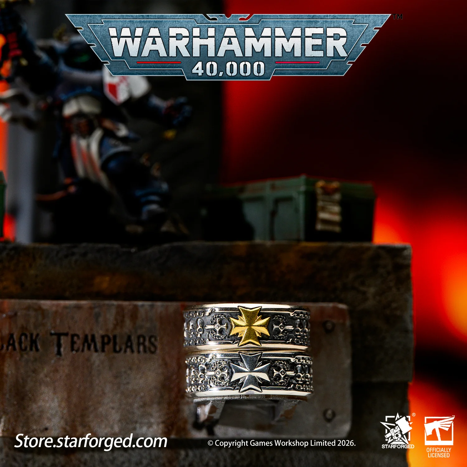Starforged Warhammer 40K Black Templar Warhammer Ring of Crusader Vows Silver Empire Champion Ring Starforged Warhammer Gift - Image 3
