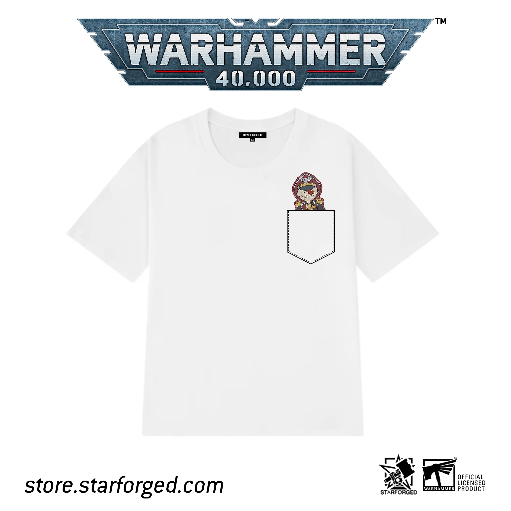 Starforged Commissar Cartoon Warhammer 40K White Summer Short Sleeve Men's T-Shirt Clothing - Image 3