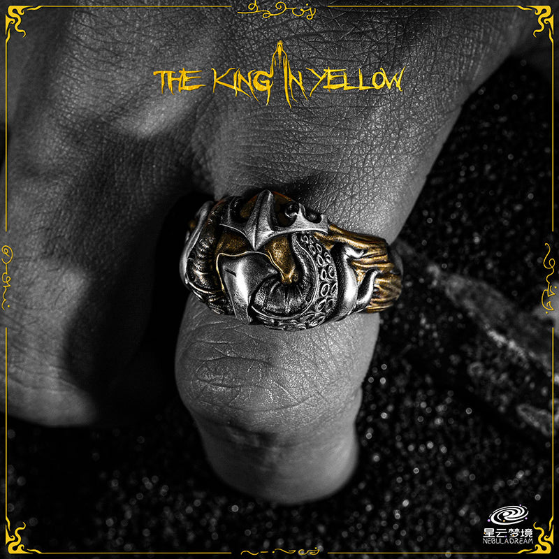 Starforged Cthulhu Mythos Hastur's Mask Ring The King in Yellow Men's Thriller Horror theme Ring - Image 4