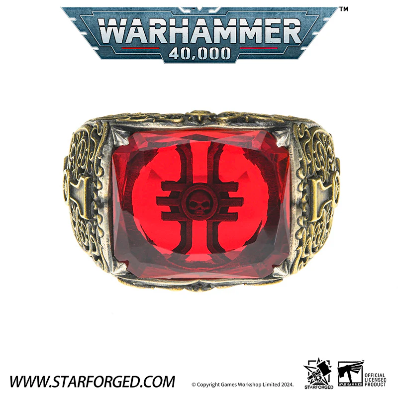 Starforged Seal of the Inquisitor Warhammer 40K Men's Garnet Gemstone 925 Silver & Gold Ring - Image 2