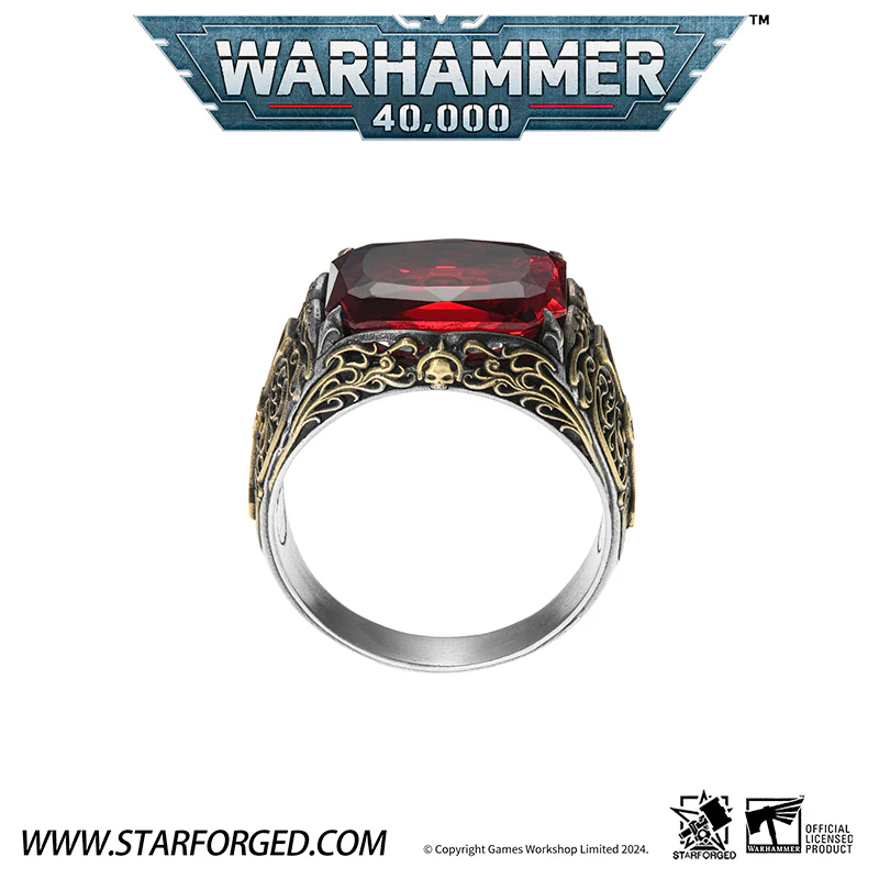Starforged Seal of the Inquisitor Warhammer 40K Men's Garnet Gemstone 925 Silver & Gold Ring - Image 6