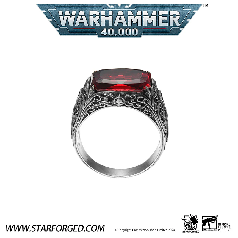 Starforged Seal of the Inquisitor Warhammer 40K Men's Garnet Gemstone 925 Silver Ring - Image 7
