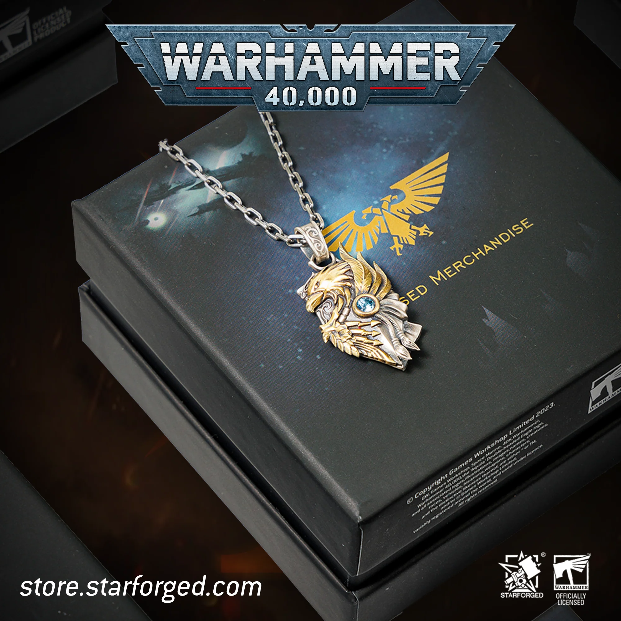 Starforged Throne Watcher's Shield Warhammer 40K Adeptus Custodes Golden Legion Men's necklace - Image 3