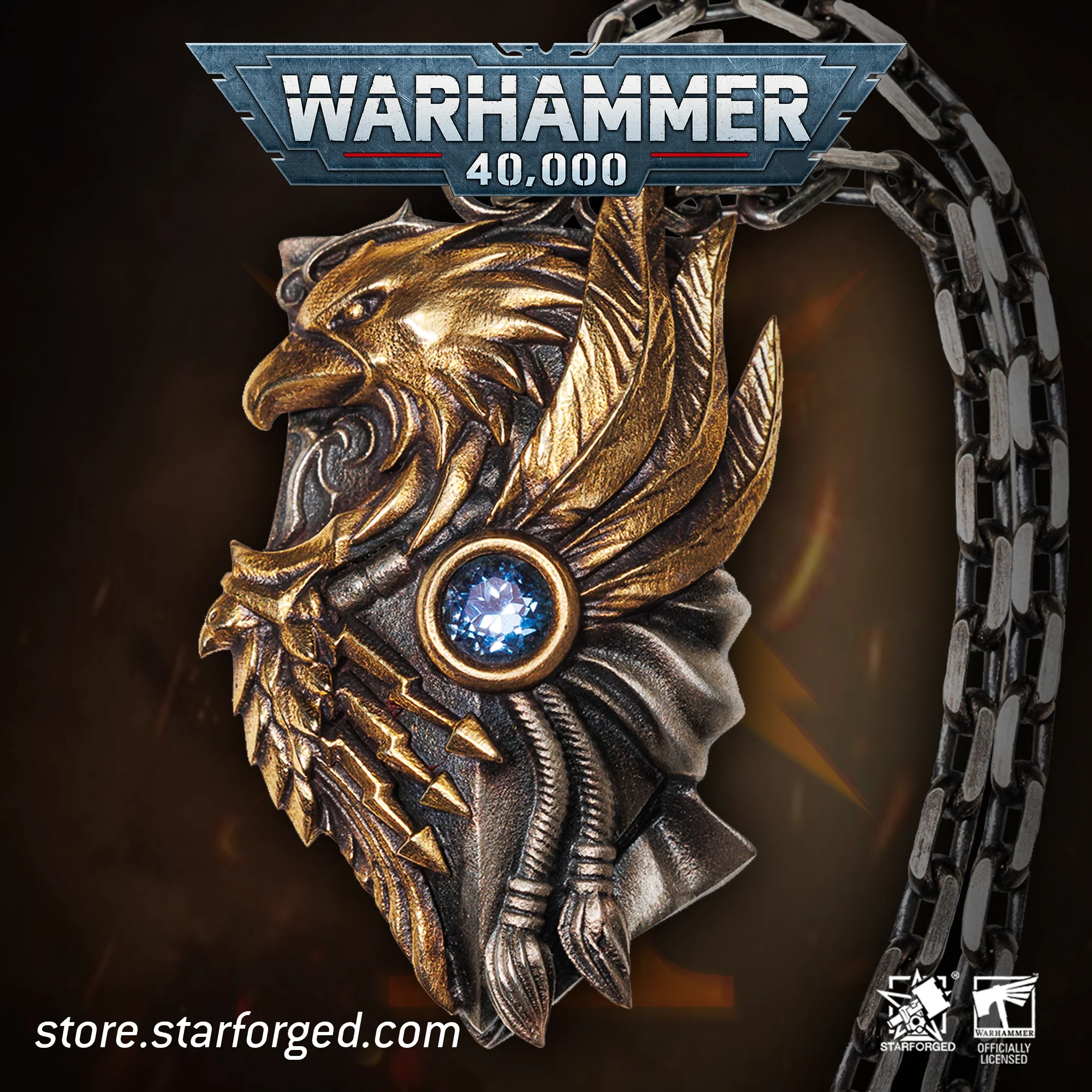 Starforged Throne Watcher's Shield Warhammer 40K Adeptus Custodes Golden Legion Men's necklace - Image 4