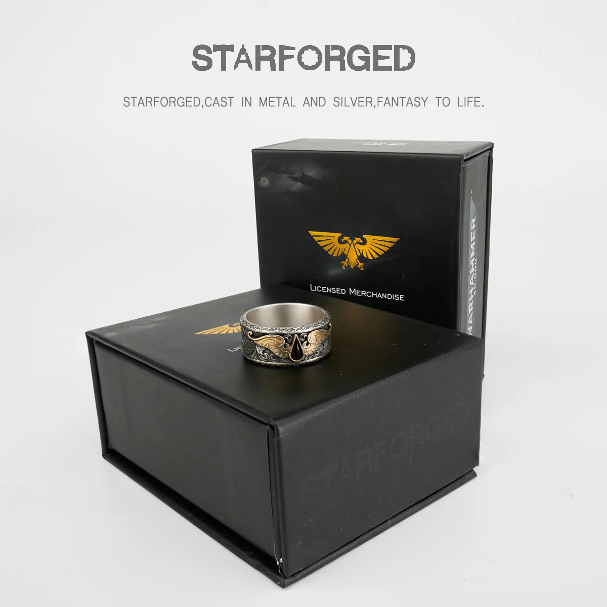 Starforged Warhammer 40K Blood Angels of Sanguinius Space Marines Men's Fashion Jewelry Gold Rings - Image 5