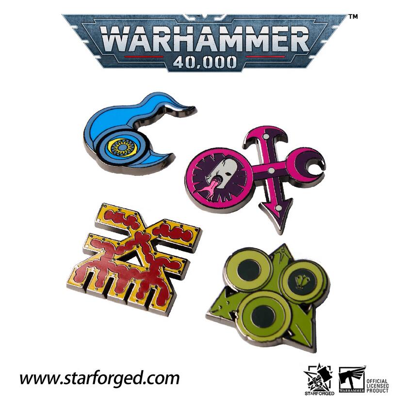 Starforged Warhammer 40K Chaos Sigil of Ruinous Powers Nurgle Khorne Tzeentch Slaanesh Brooch Pin Badge