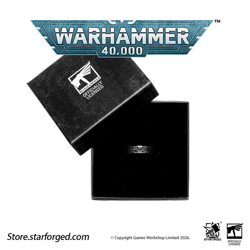 Starforged Warhammer 40K Orks & Fenrisian wolves Leagues of Votann Steel Men's Ring - Image 12