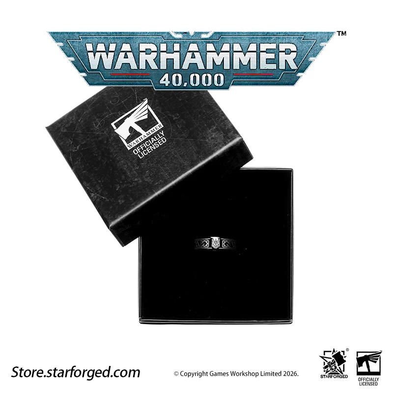 Starforged Warhammer 40K Orks & Fenrisian wolves Leagues of Votann Steel Men's Ring - Image 13