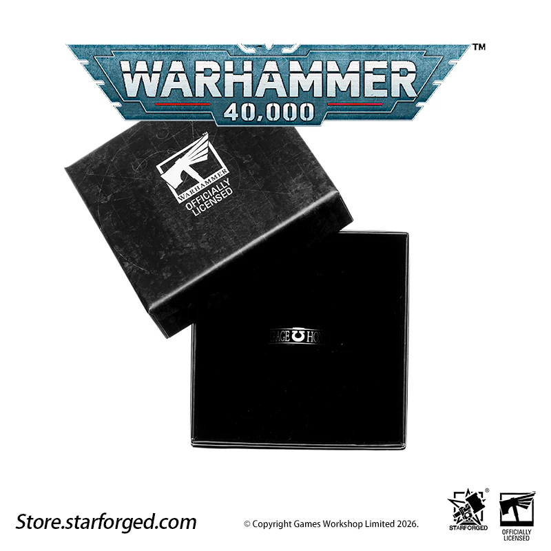 Starforged Warhammer 40K Orks & Fenrisian wolves Leagues of Votann Steel Men's Ring - Image 15