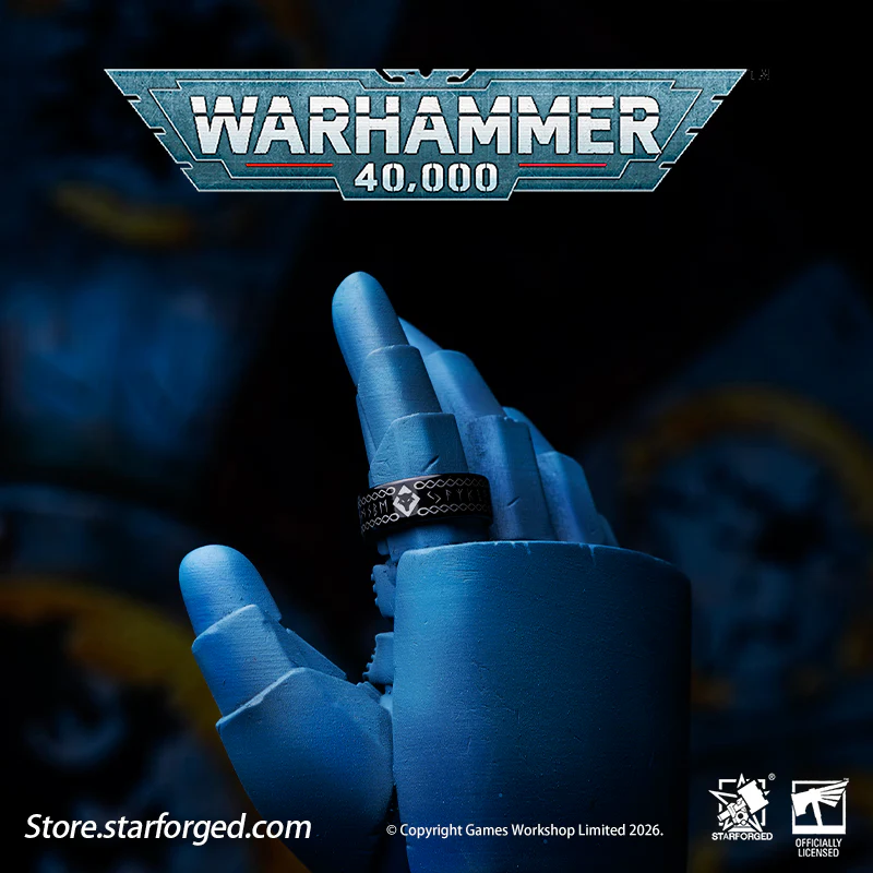 Starforged Warhammer 40K Orks & Fenrisian wolves Leagues of Votann Steel Men's Ring - Image 3