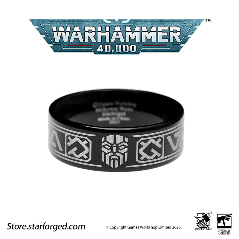 Starforged Warhammer 40K Orks & Fenrisian wolves Leagues of Votann Steel Men's Ring - Image 5
