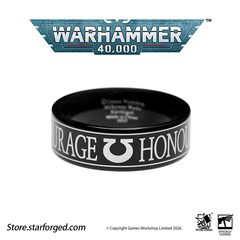 Starforged Warhammer 40K Orks & Fenrisian wolves Leagues of Votann Steel Men's Ring - Image 6