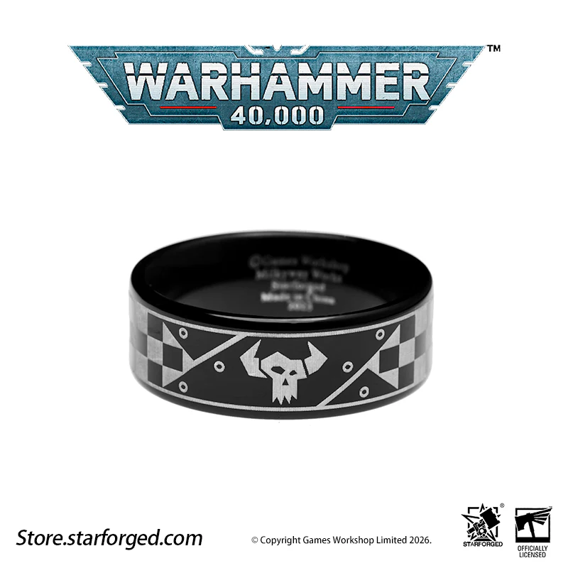 Starforged Warhammer 40K Orks & Fenrisian wolves Leagues of Votann Steel Men's Ring - Image 7