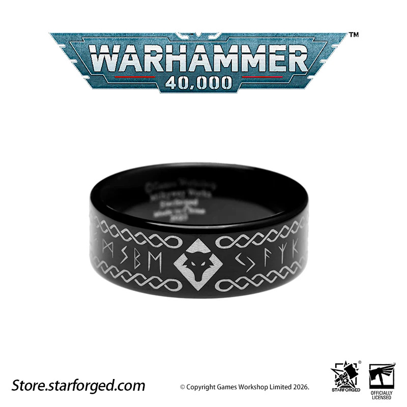 Starforged Warhammer 40K Orks & Fenrisian wolves Leagues of Votann Steel Men's Ring - Image 8
