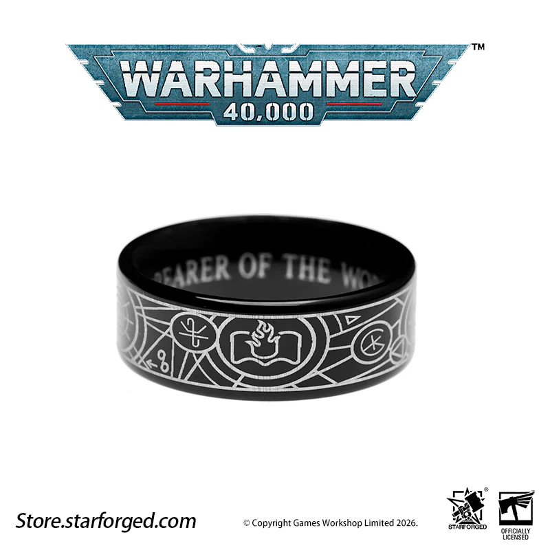 Starforged Warhammer 40K Orks & Fenrisian wolves Leagues of Votann Steel Men's Ring - Image 9