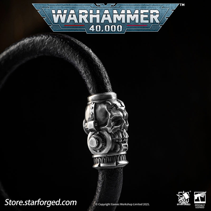 Starforged Warhammer 40K The Imperium Servo Skull Leather Braclet Men's Jewelry Accessories - Image 2
