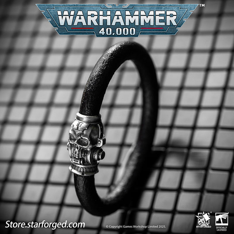 Starforged Warhammer 40K The Imperium Servo Skull Leather Braclet Men's Jewelry Accessories - Image 3