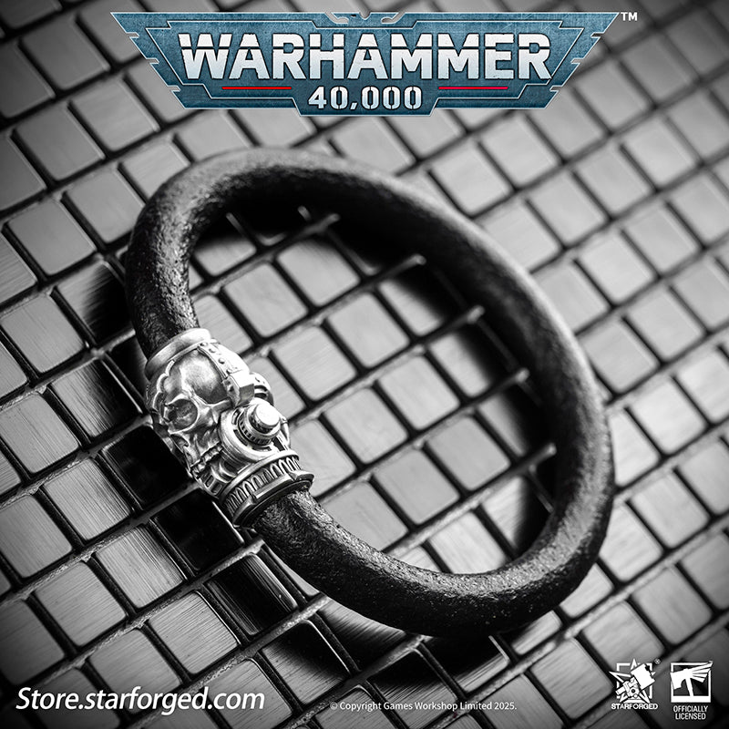 Starforged Warhammer 40K The Imperium Servo Skull Leather Braclet Men's Jewelry Accessories - Image 4
